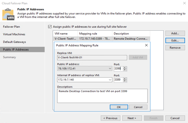 Create Veeam Failover Plan - Public IP Addresses