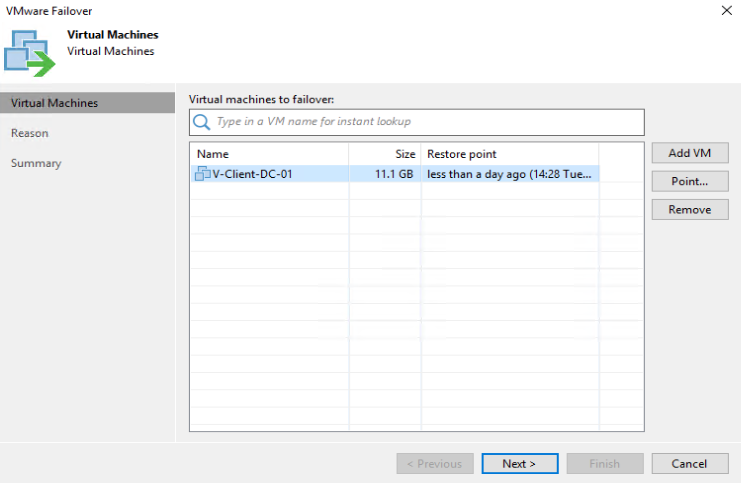 Veeam Partial Failover - Failover Now