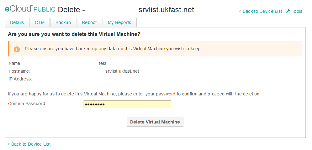 delete vm