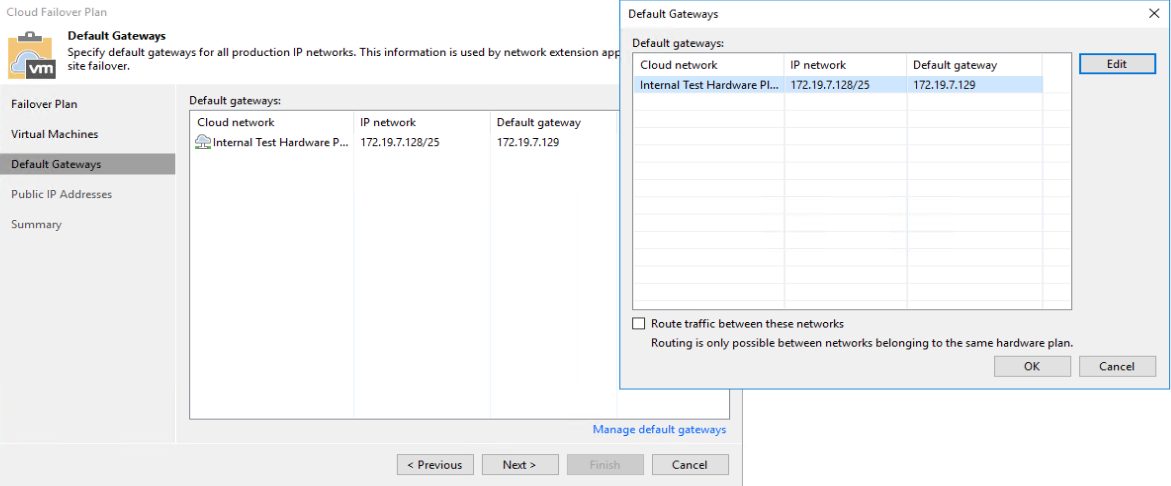 create a failover plan - default gateways