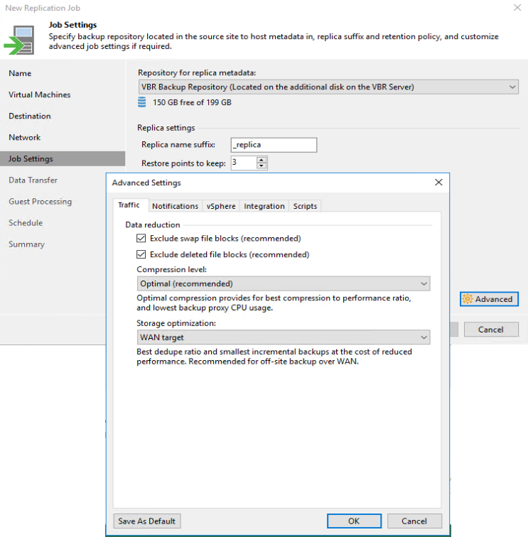 replication job - job settings