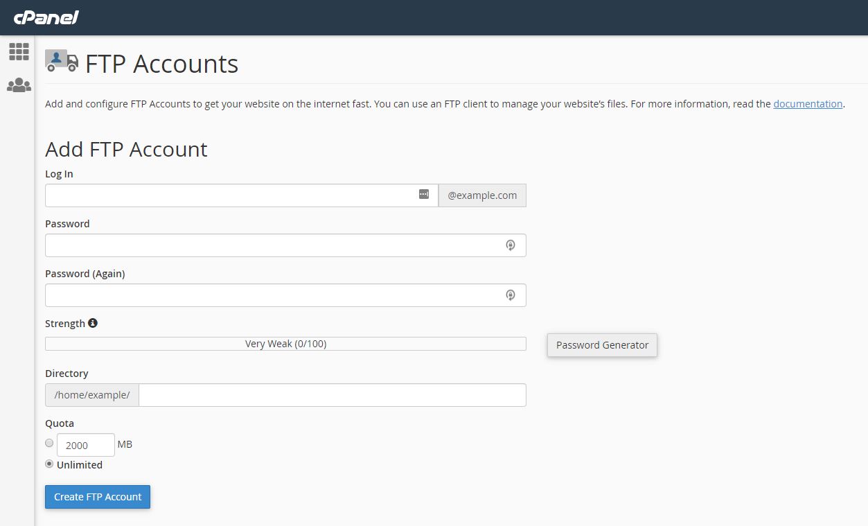 FTP Account Page