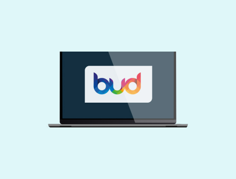Bud logo in a laptop screen.